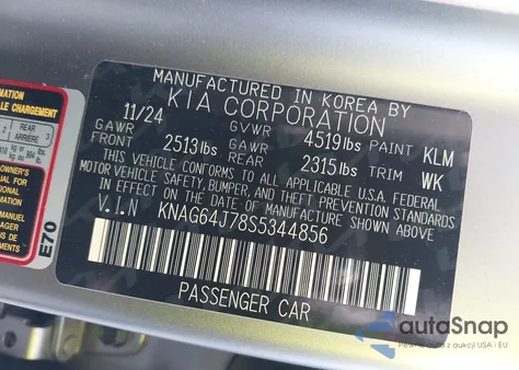 2025 Kia K5 Gt-Line from USA, damaged, VIN KNAG64J78S5344856